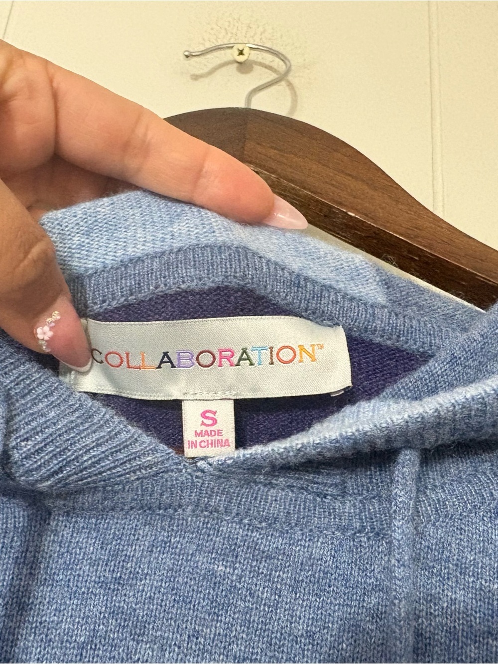 Collaboration Cashmere Hoodie S Blue Purple Colorbloc Pullover Sweater Soft Luxe - Picture 7 of 12